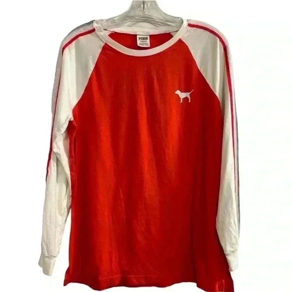 Victoria's Secret PINK Women's Small Red‎ Long Sleeve Raglan T-Shirt